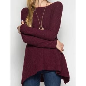 She + Sky Sweather Tunic Maroon Handkerchief Hem Long Oversized Size Large